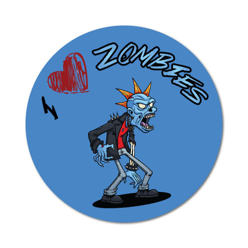 I Heart Zombies Circle Blue Sticker
