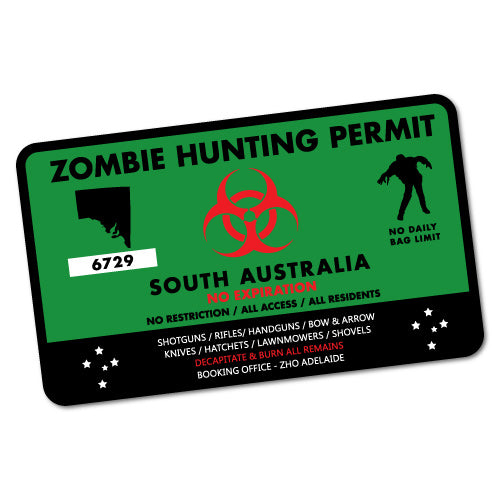 Sa Zombie Hunting Permit Green Sticker