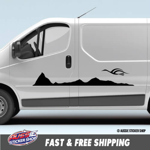 6X Van Caravan Stripes Mountain Bird Sticker