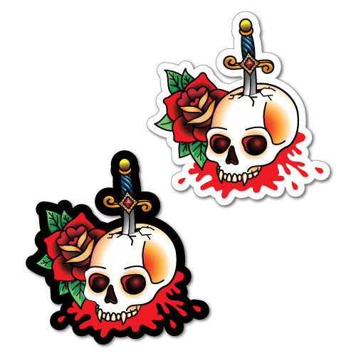 1 X Pair Dagger Skull Black White Tattoo Sticker
