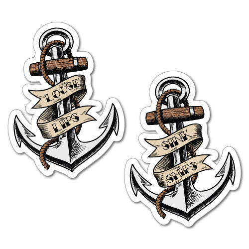 1 X Pair Loose Lips Sink Ships Anchors Sticker