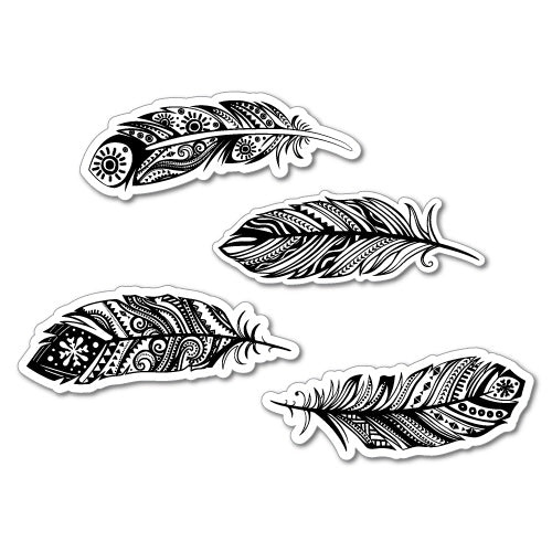 4 X Black & White Feathers Sticker