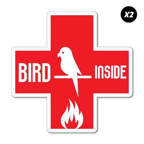 2X Bird Inside Fire Emergency Sticker