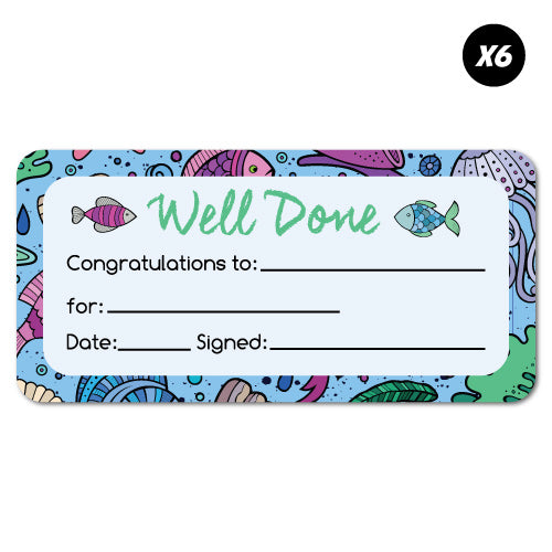 6X Reward Certificate Ocean Fish School Stationery Sticker