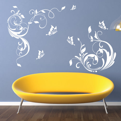 Swirly Butterflies Floral Vine Wall Sticker