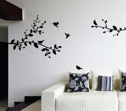 Birds Tree 2 Branches Wall Sticker