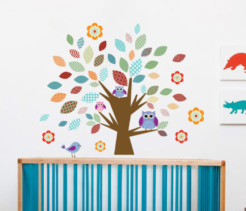 Cute Owl Family Pattern Tree Wall Sticker