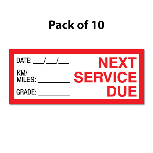10X Next Service Due Sticker