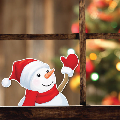 Waving Snowman Xmas Christmas Shop Home Window Sticker