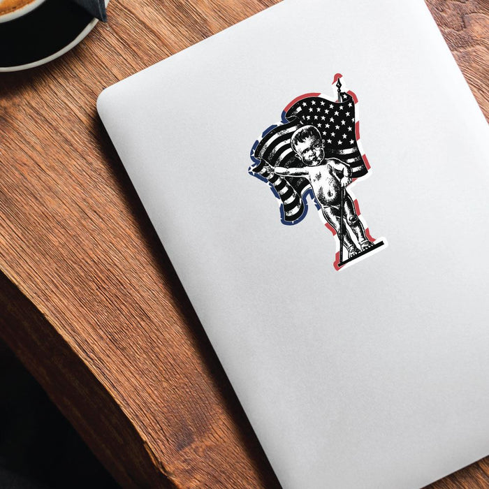 Vintage American Flag Boy Pride Sticker Decal