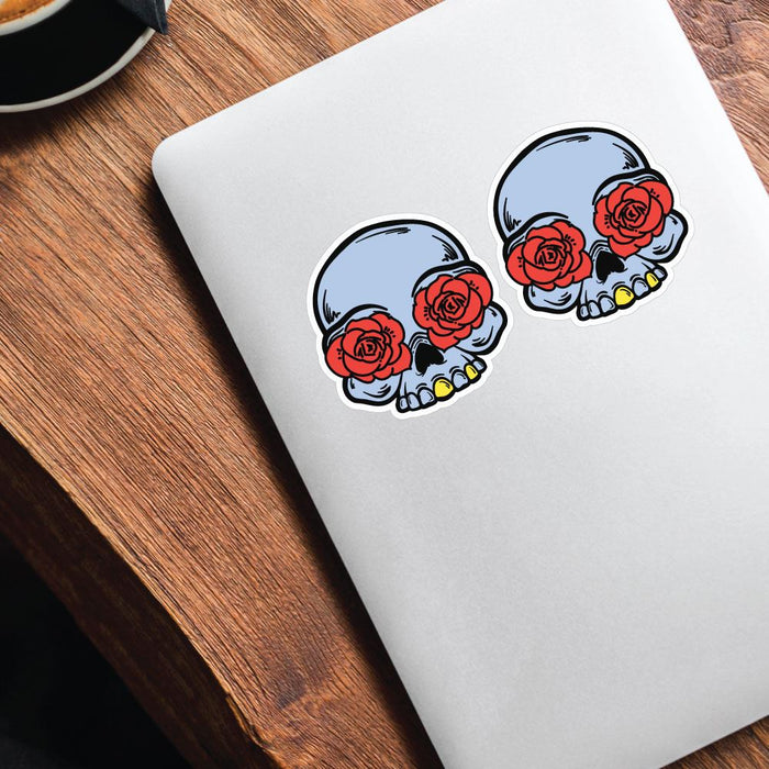 2X Skull With Roses In The Eyes Sticker Decal