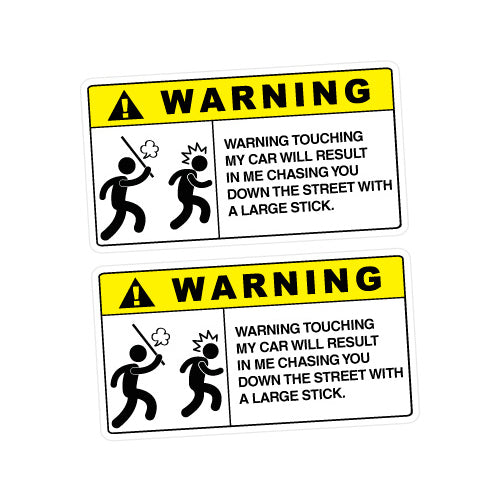 2X Warning Touch My Car Sticker Decal
