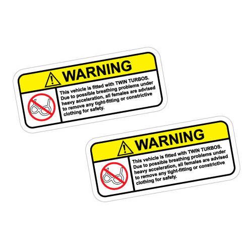 2X Warning Twin Turbos Take All Clothes Off Sticker Decal