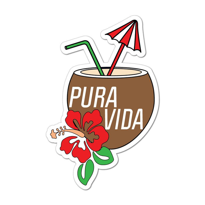 Pura Vida Costa Rica Cocktail Coconut Hawaii Sun Beach Happy  Car Sticker Decal