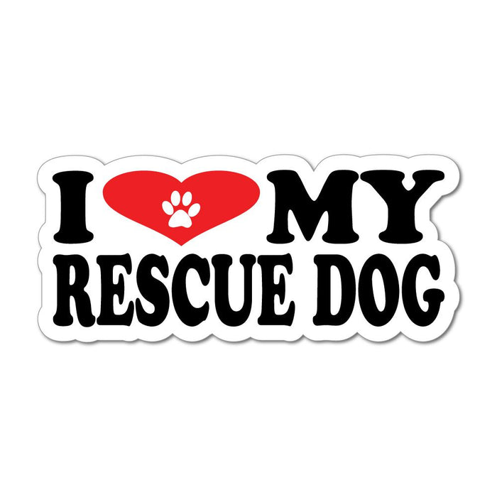 I Love My Rescue Dog Paw Heart Best Friend Car Sticker Decal