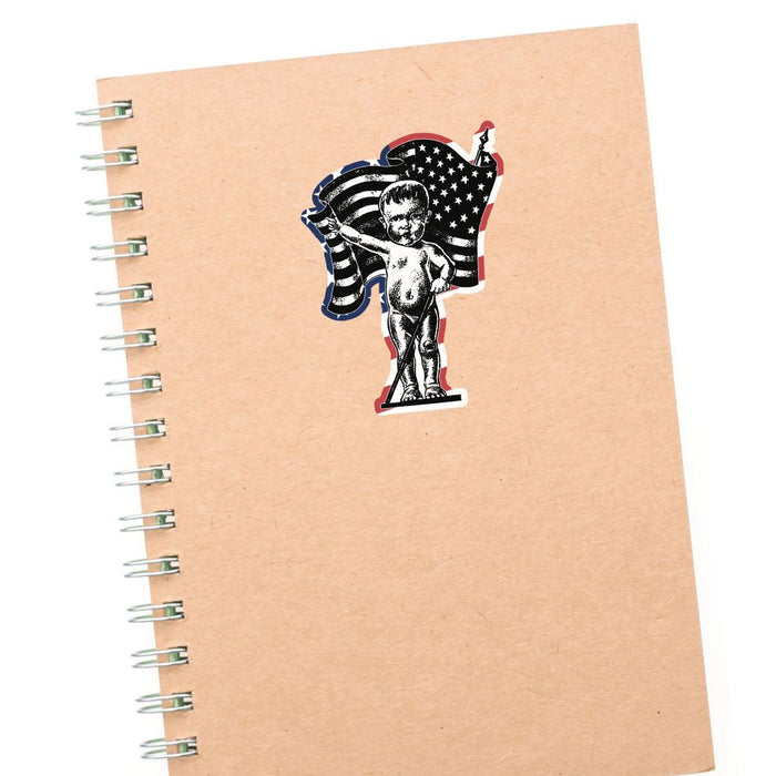 Vintage American Flag Boy Pride Sticker Decal