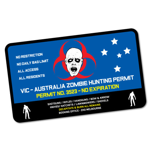 Vic Zombie Hunting Permit Blue Sticker