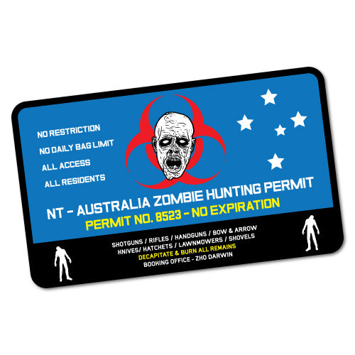 Nt Zombie Hunting Permit Blue Sticker