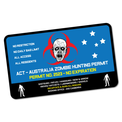 Act Zombie Hunting Permit Blue Sticker