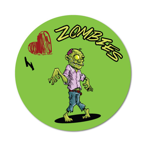 I Heart Zombies Circle Green Sticker