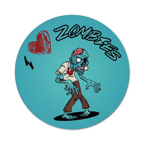 I Heart Zombies Circle Turquoise Sticker