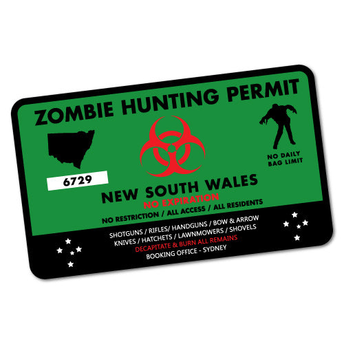 Nsw Zombie Hunting Permit Green Sticker