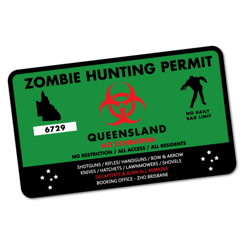 Qld Zombie Hunting Permit Green Car Sticker