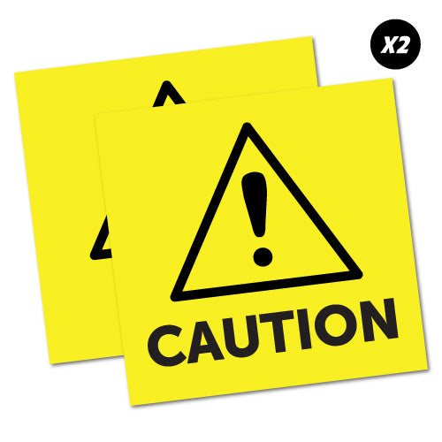 2 X Caution Yellow Sticker