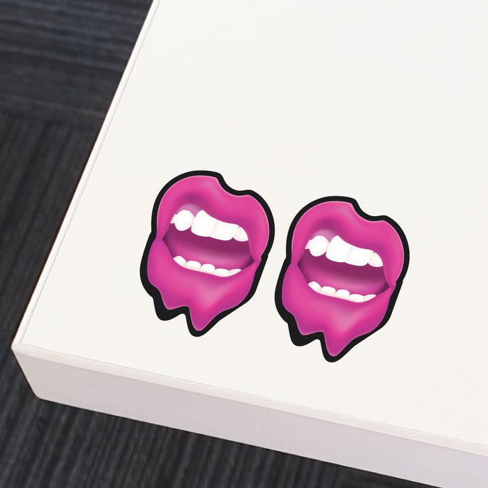 2X Pink Grunge Lips Sticker Decal