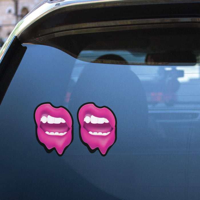 2X Pink Grunge Lips Sticker Decal
