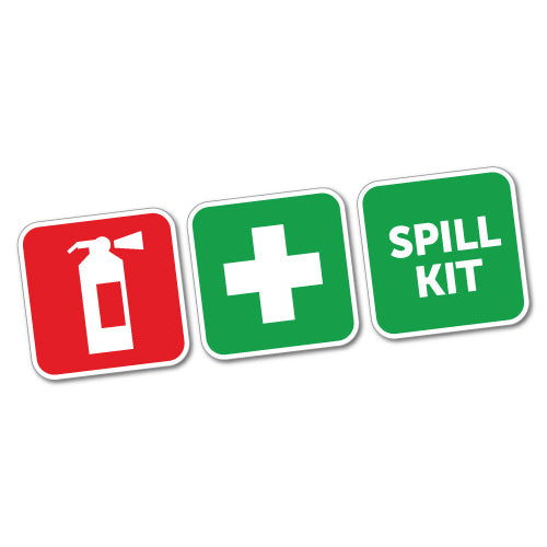 First Aid Fire Extinguisher And Spill Kit Sticker