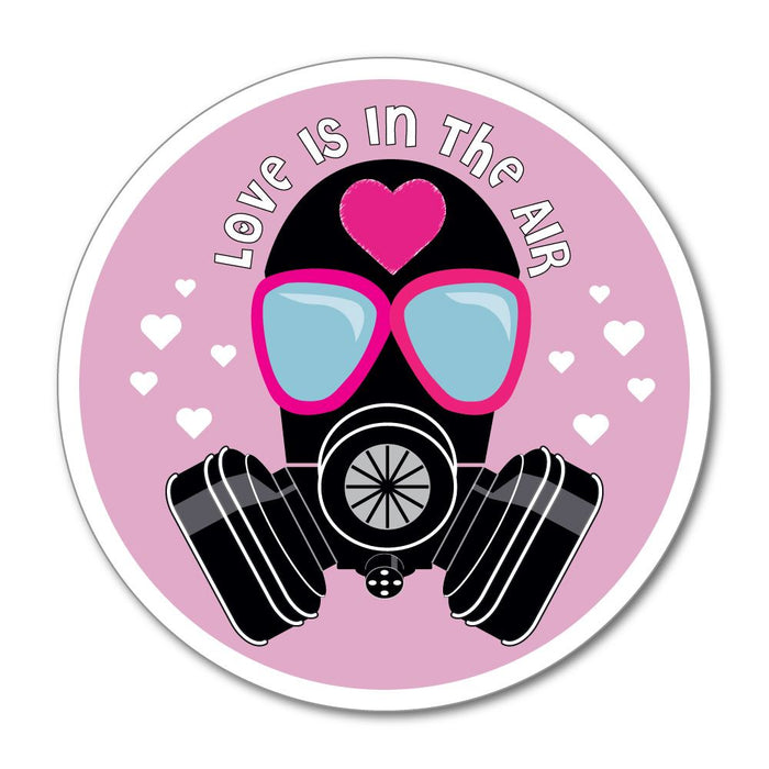 Love Is In The Air Gas Mask Hearts Pink Car Sticker Decal