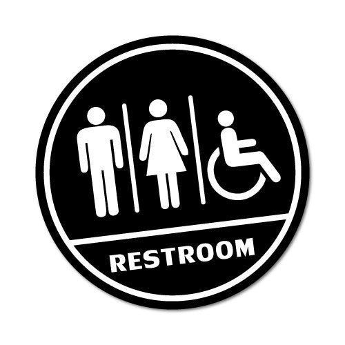 Restroom Round B&W Toilet Sticker