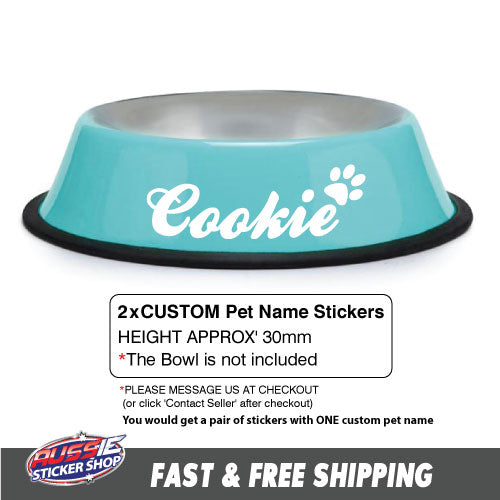 2X Custom Pet Name Food Bowl Dog Cat Sticker