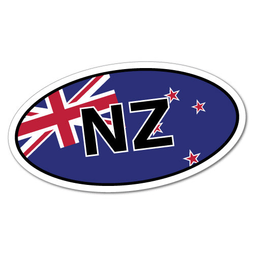 New Zealand Flag Country Code Oval Label Sticker