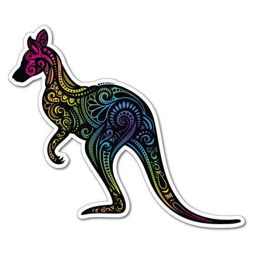 Flowery Rainbow Kangaroo Aussie Sticker | Australian Stickers - Sticker ...