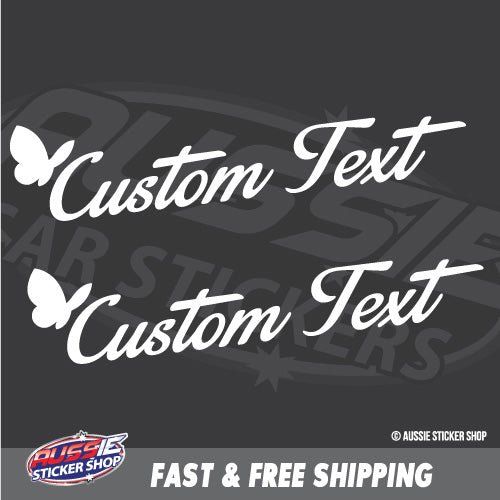 2X Custom Text With Butterfly Car Laptop Sticker