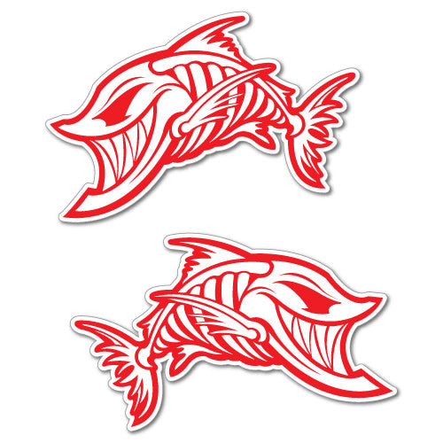 2X Fish Skulls Red Sticker