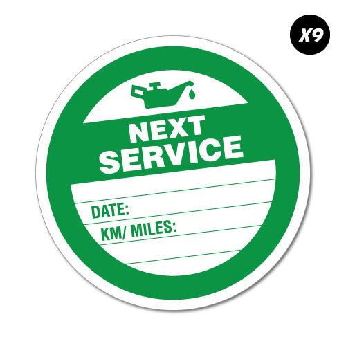 9X Next Service Due Round Sticker