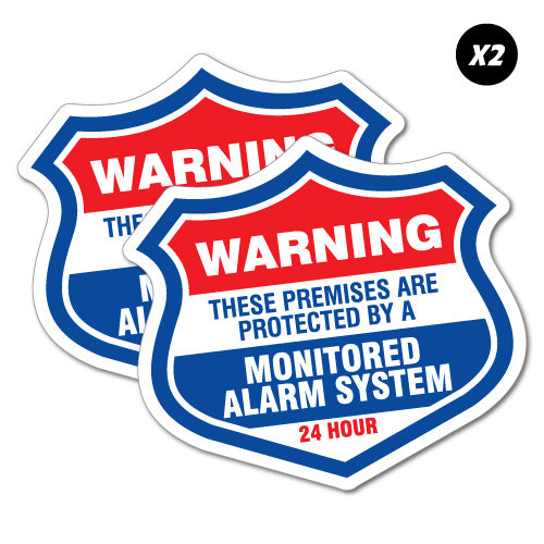 2 X Warning Protected Monitored Alarm Sticker