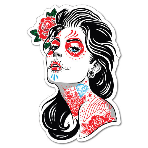 Sugar Skull Tattoo Lady Girl Sticker
