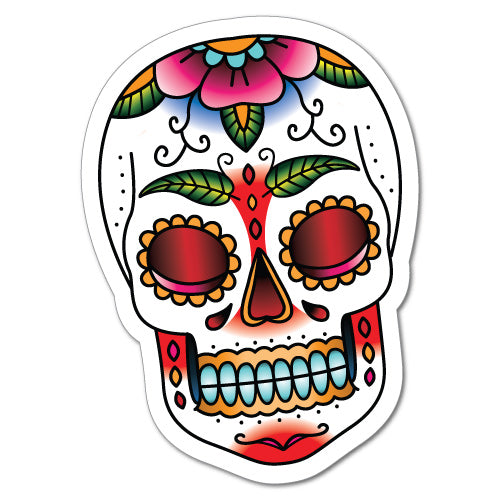 White Red Sugar Skull Sticker