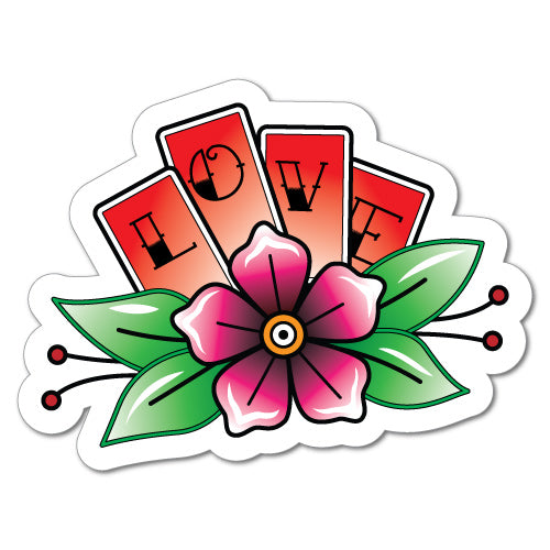 Love Flower Cards Sticker | Skulls Babes & Tattoos Stickers - Sticker ...