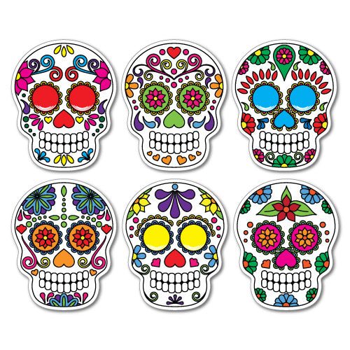 6X Sugar Skull Colourful Sticker