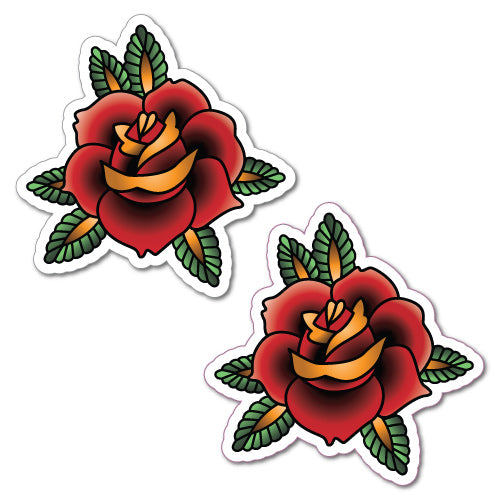 2X Flower Rose Red Orange Sticker
