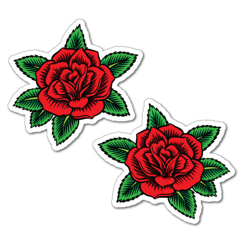2 X Red Rose Flower Sticker