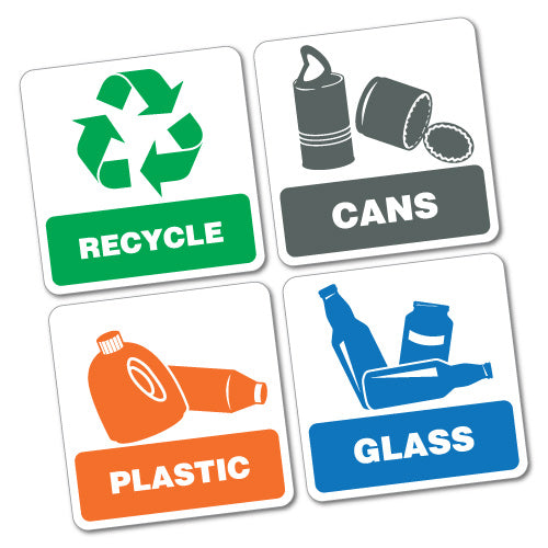 4X Bin Signs Recycle Cans Plastic Glass Sticker