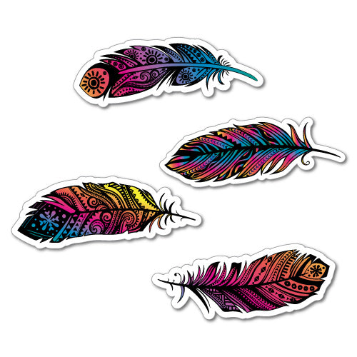 4 X Rainbow Feathers Sticker