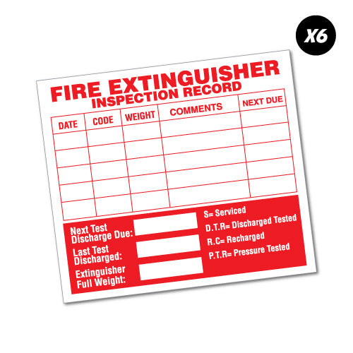 6X Fire Extinguisher Inspection Record Service Sticker