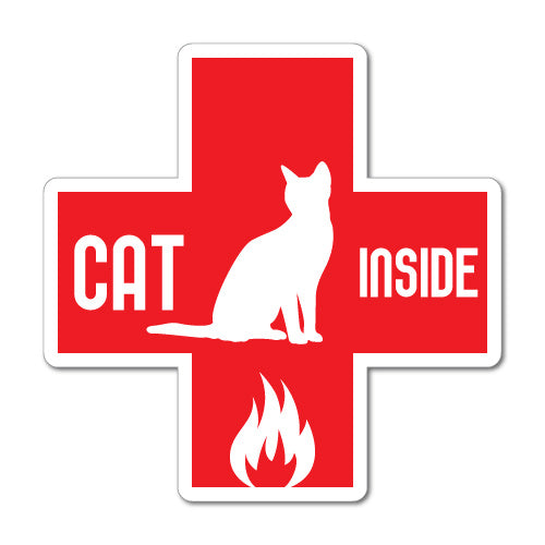 2X Cat Inside Fire Emergency Sticker
